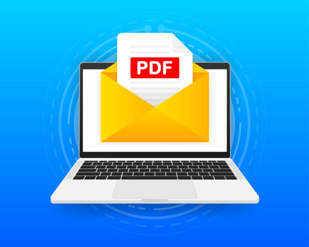 Computer With Envelope And PDF File. Laptop And Email With PDF Document Attachment. Vector Illustration.