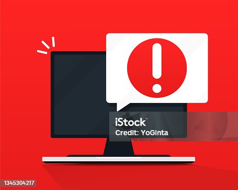 istock Computer with exclamation mark. Alert notification. 1345304217