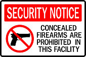 Concealed firearms prohibited sign. Security signs and symbols.