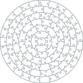 Concentric jigsaw puzzle. Each piece in a separate shape. Editable lines in AI file (vector)