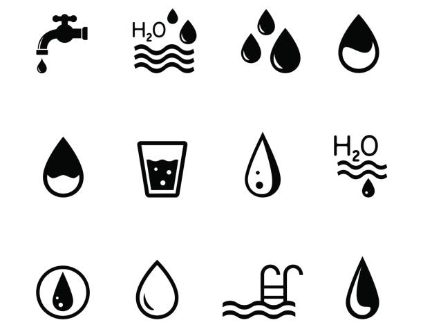 concept icons on the theme of water black isolated concept icons on the theme of water water symbols stock illustrations