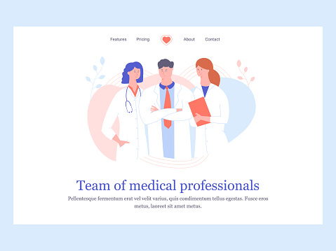 Concept landing page template. Team of medical professionals.