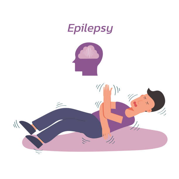 concept of a man shaking by epilepsy symptom vector art illustration