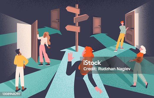istock Concept of choices and Finding or Choosing the right path 1308948297