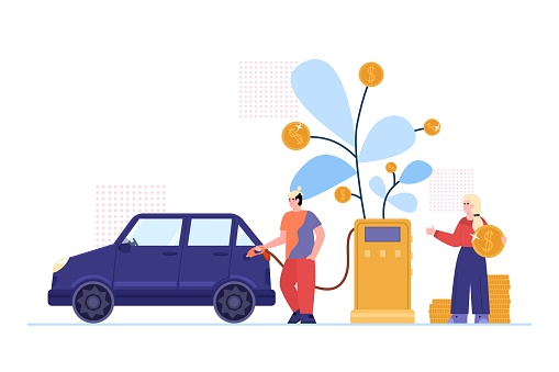 Concept of fuel price and economy money at gasoline a vector illustration.