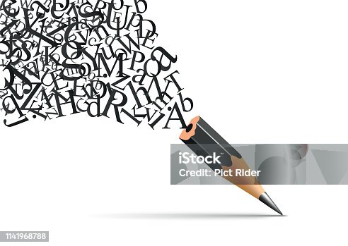 istock Concept of literary art with letters coming out of a pencil. 1141968788