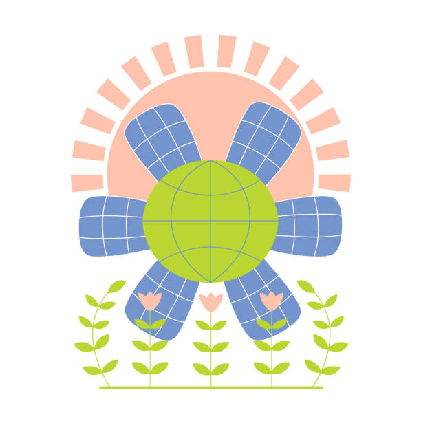 ilustraciones, imágenes clip art, dibujos animados e iconos de stock de concepto de desarrollo sostenible. esg, energía verde, industria sostenible con paneles de energía solar. gestión ambiental de la empresa. vector. - esg