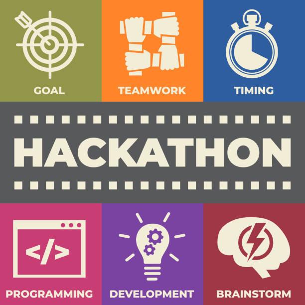 HACKATHON Concept with icons and signs HACKATHON Concept with icons and signs hackathon stock illustrations