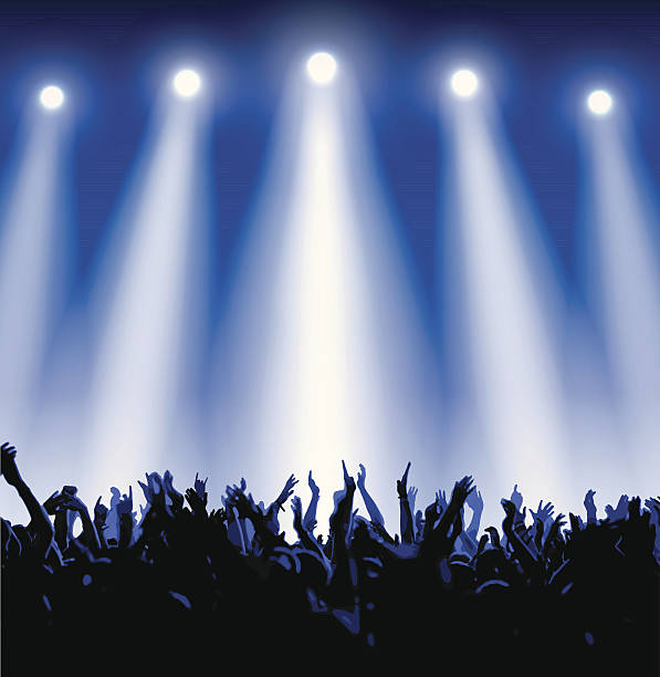 concert crowd vector illustration of people on a rock concert raising hands metal silhouettes stock illustrations
