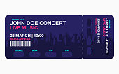 Concert ticket template. Concert, party or festival ticket design template with people crowd on background. Vector