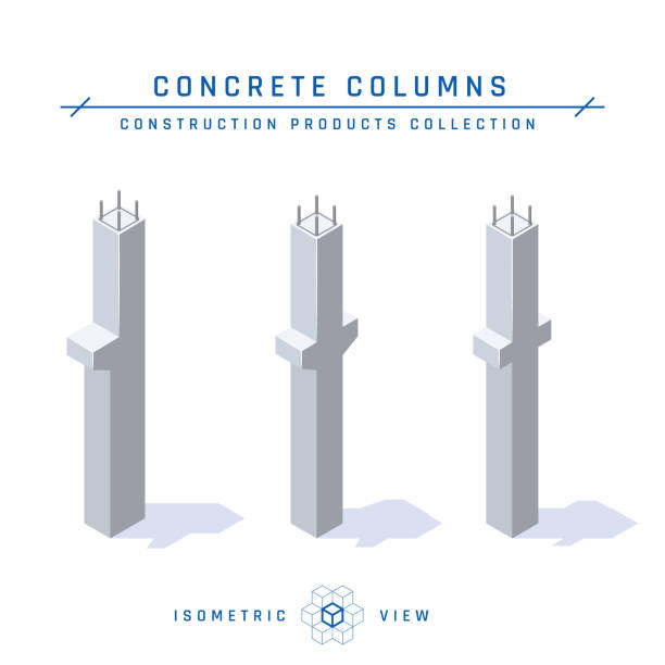 Concrete columns in isometric view, vector icon Concrete columns, isometric view. Set of icons for architectural designs. Vector illustration isolated on a white background in flat style. Construction products collection. concrete drawings stock illustrations