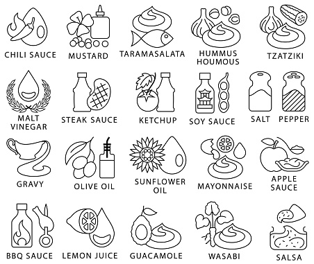 Condiments, Sauces and Seasoning Outline icons