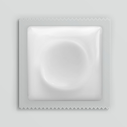 Condom wrapper package white blank template, packaging foil isolated