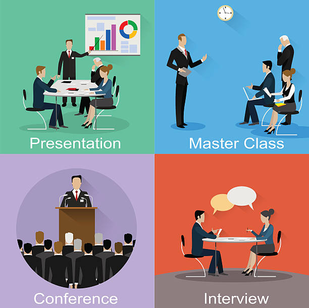 Conference banner set with business concept vector art illustration