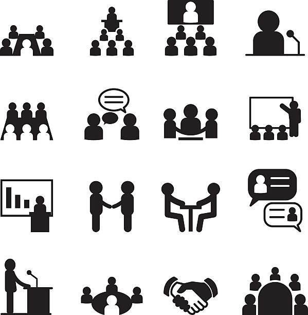 Conference icon set Conference icon set presentation speech drawings stock illustrations