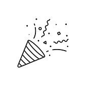 istock Confetti and Party Popper Icon Outline Vector Design on White Background. 1208398527