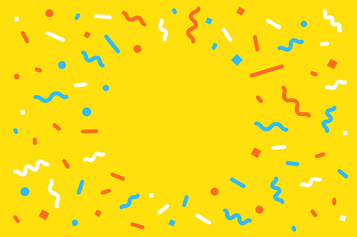 Confetti background with empty space for your message. Can be used for celebration, advertisement, birthday party, Christmas, New Year, Holiday, Carnival festivity, Valentine’s Day, National Holiday, etc.