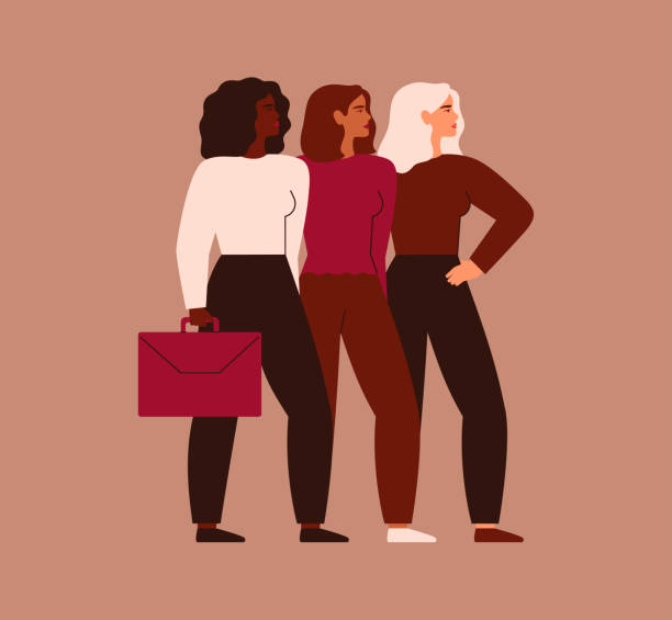 illustrazioni stock, clip art, cartoni animati e icone di tendenza di donne d'affari fiduciose stanno insieme. donne imprenditrici forti si sostengono a vicenda. - business woman