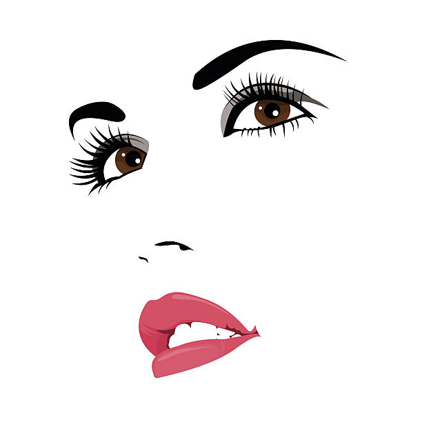 Confident woman looking up vector portrait Easy editable layered vector illustration of beautiful confident woman with makeup looking up. Color version.  eye silhouettes stock illustrations