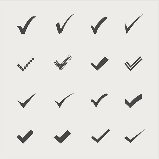 Confirm icons Set of gray confirm icons in vector check mark stock illustrations