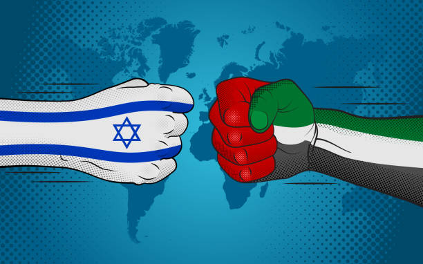 Conflict between Israel and United Arab Emirates. Israel-United Arab Emirates relations. Israel versus United Arab Emirates. Strained relations between Israel and United Arab Emirates israel stock illustrations