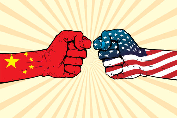 Conflict between USA and China illustration vector  china stock illustrations