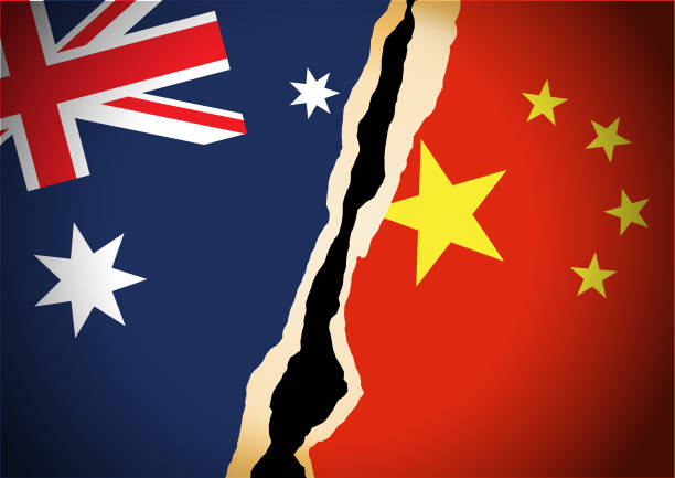 bildbanksillustrationer, clip art samt tecknat material och ikoner med konfliktbegreppet australien och kina sjunker - china