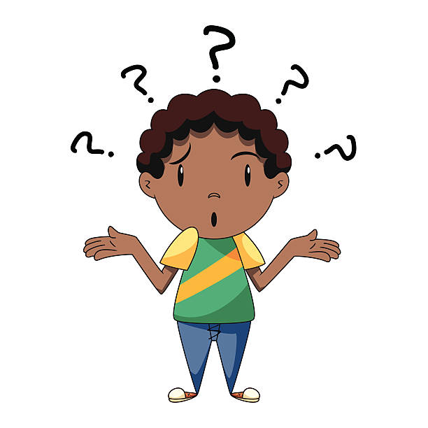 Confused boy, shrugging shoulders Confused child, shrugging shoulders, vector illustration, cartoon character, isolated, white background questioning face stock illustrations