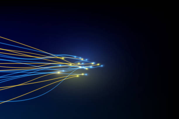 ilustrações de stock, clip art, desenhos animados e ícones de connection line on fiber optic networking telecommunication concept background - fibra