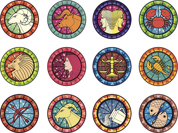 illustrazioni stock, clip art, cartoni animati e icone di tendenza di costellazione - segni zodiacali