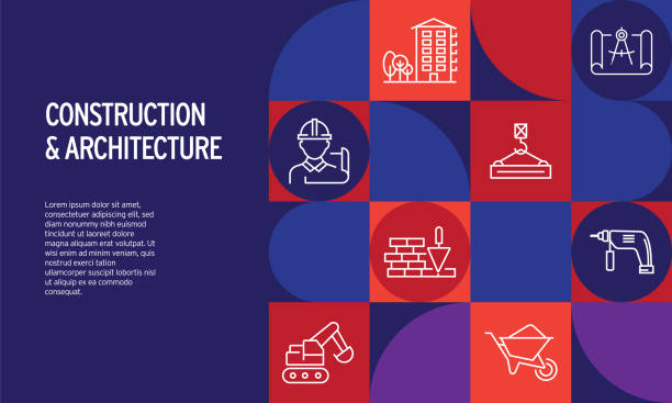 Construction and Architecture Related Design with Line Icons. Simple Outline Icons. Construction and Architecture Related Design with Line Icons. Simple Outline Icons. concrete drawings stock illustrations