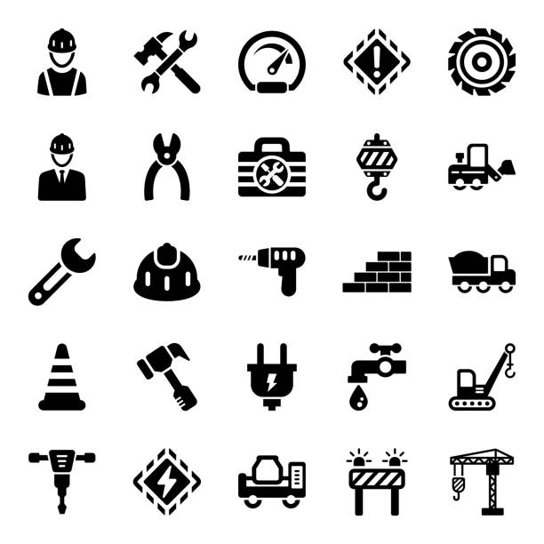 bildbanksillustrationer, clip art samt tecknat material och ikoner med ikonuppsättning för konstruktion (svart serie) - elektricitet verktyg