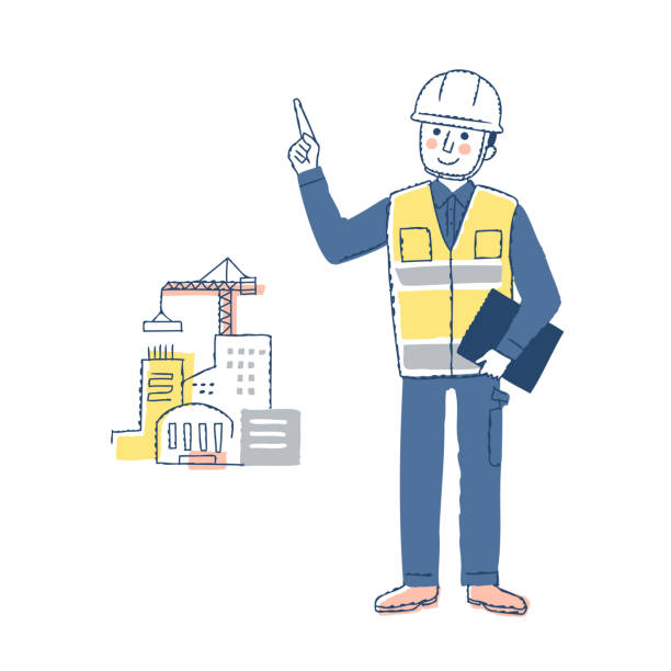 Construction industry businessman working at a construction site Civil engineering, construction industry, workers, jobs, business people, construction sites, construction worker safety checklist stock illustrations