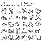 Construction line icon set. Building industry signs collection, sketches, logo illustrations, web symbols, outline style pictograms package isolated on white background. Vector graphics