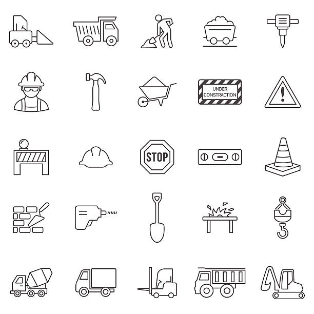 Construction line icons set.Vector Construction line icons for your design and application. concrete drawings stock illustrations