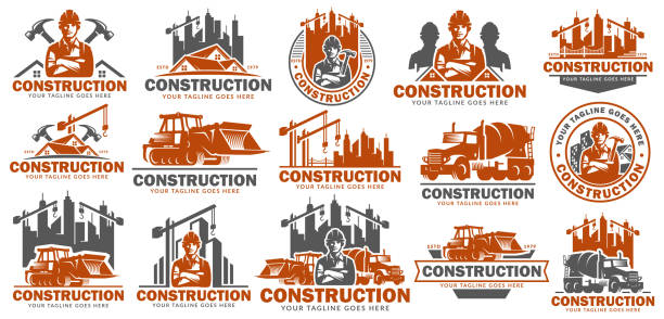 набор шаблонов символов конструкции, пакет символов, пучки значков, векторный пакет иллюстрации конструкции - construction worker stock illustrations