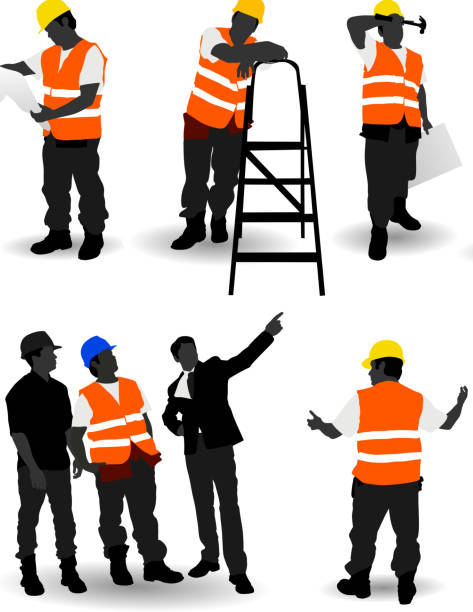 Construction Workers Construction Workers. manufacturing silhouettes stock illustrations