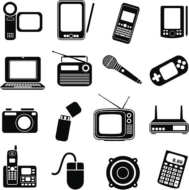 consumer electronics Vector illustration of electronics icons. mic stencil stock illustrations