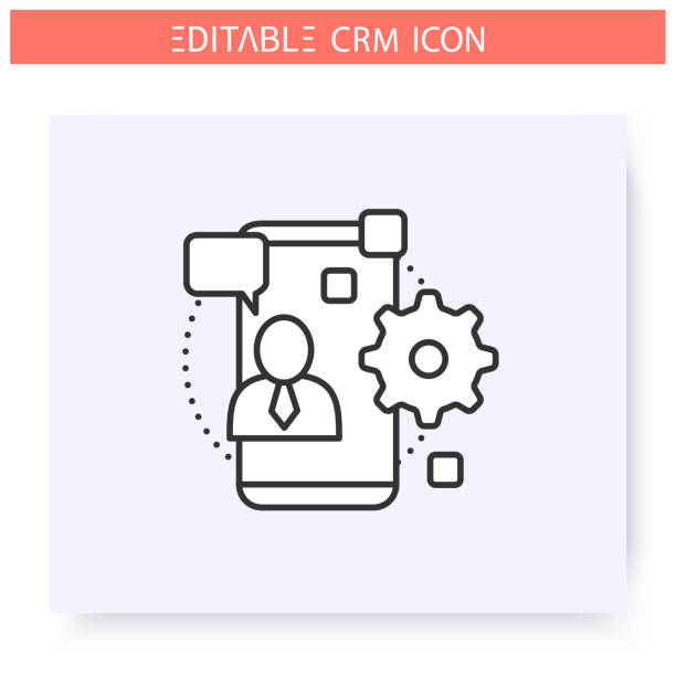 ilustraciones, imágenes clip art, dibujos animados e iconos de stock de icono de línea de automatización del centro de contacto. editable - social media icons