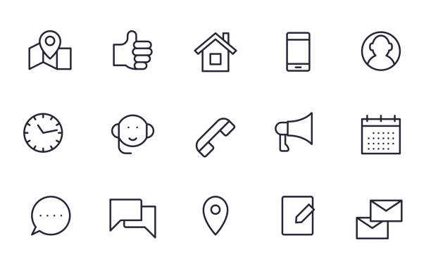 ikony kontaktów ustawiają styl konturu - data stock illustrations