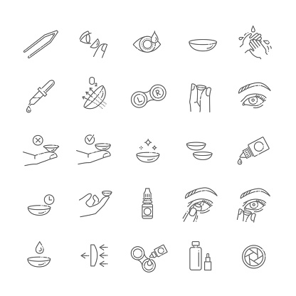Simple Set of Eye Lens Related Vector Line Icons