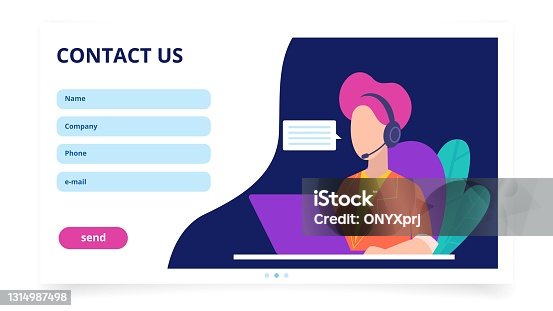 istock Contact us form. Web banner, feedback landing page for site. Online support vector template 1314987498