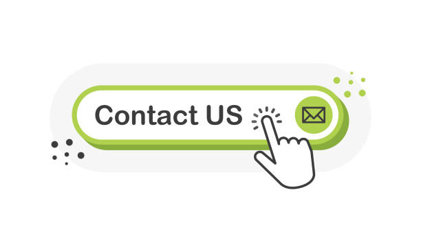 Contact US green 3D button with hand pointer clicking. White background. Vector Contact US green 3D button with hand pointer clicking. White background. Vector illustration. contact us stock illustrations