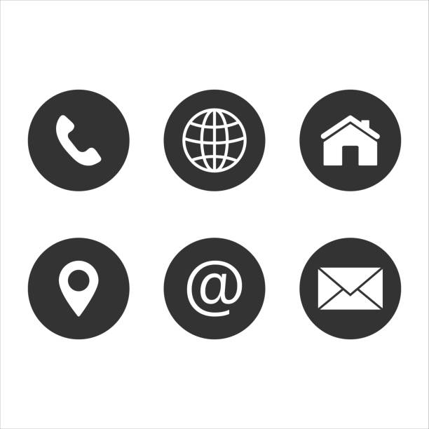 contact us icon, web, blog and social media round icons Contact, web, blog and social media round icons using phone stock illustrations