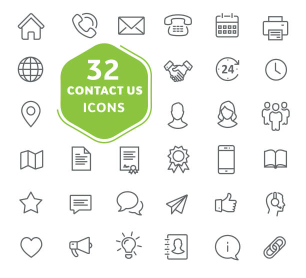 Contact us icons. Contact us icons. Thin lines icons set for user interfaces contact us stock illustrations
