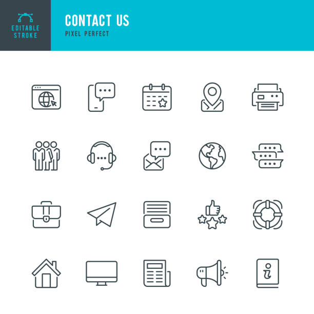 Contact Us - thin line vector icon set. Pixel perfect. Editable stroke. The set contains icons: Contact Us, IT Support, Chat, Instructions, Headset, E-Mail, Archive, Message, Life Belt, Portfolio. vector art illustration