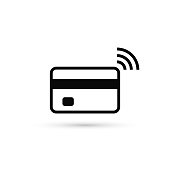 Contactless credit card icon, card with radio wave sign, bank card payment isolated icon, vector.