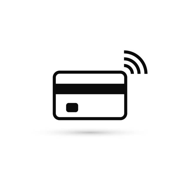 Contactless credit card icon, card with radio wave sign, bank card payment isolated icon, vector Contactless credit card icon, card with radio wave sign, bank card payment isolated icon, vector. credit card stock illustrations