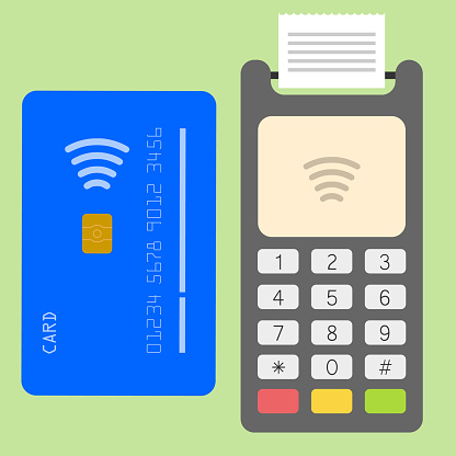 Contactless payment, tap to pay, credit card reader vector stock illustration