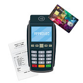istock Contactless payment terminal with credit card and receipt vector 1357887307
